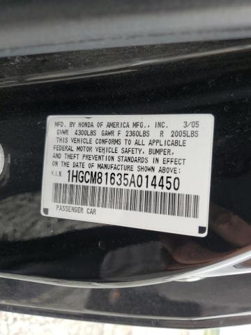 1HGCM81635A014450 - 2005 HONDA ACCORD EX BLACK photo 12