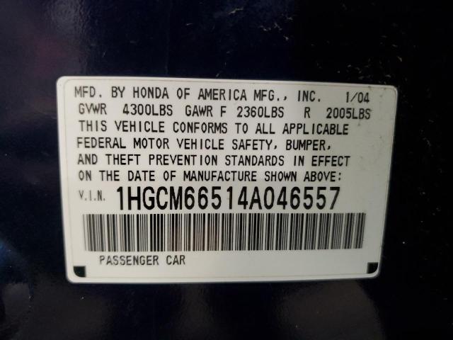 1HGCM66514A046557 - 2004 HONDA ACCORD EX Синій фото 12