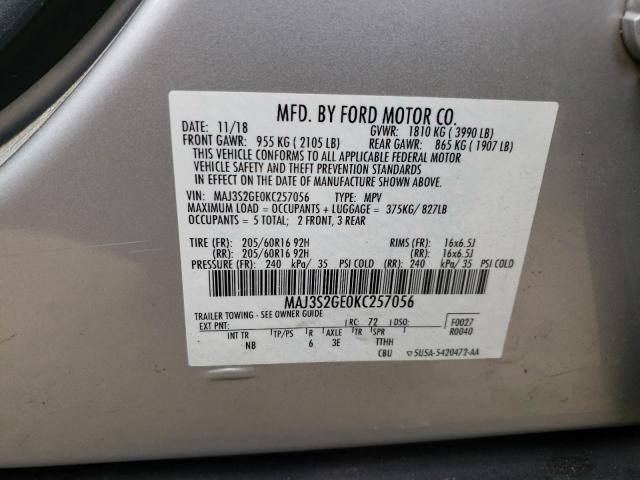 MAJ3S2GE0KC257056 - 2019 FORD ECOSPORT SE SILVER photo 12