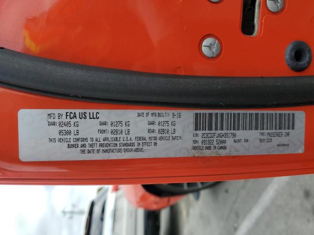 2C3CDZFJXGH351790 - 2016 DODGE CHALLENGER R/T SCAT PACK ORANGE photo 12