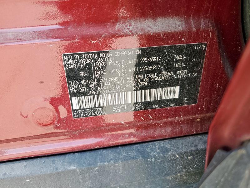 JTMH1RFV1KD007252 - 2019 TOYOTA RAV4 LE BURGUNDY photo 12