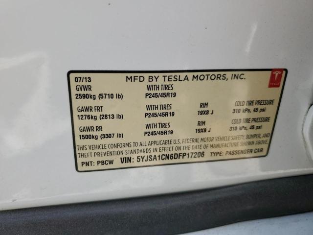 5YJSA1CN6DFP17206 - 2013 TESLA MODEL S 白色 照片 12