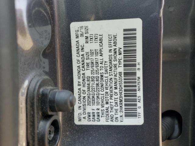 2HKRM3H43GH553548 - 2016 HONDA CR-V SE GRAY photo 13