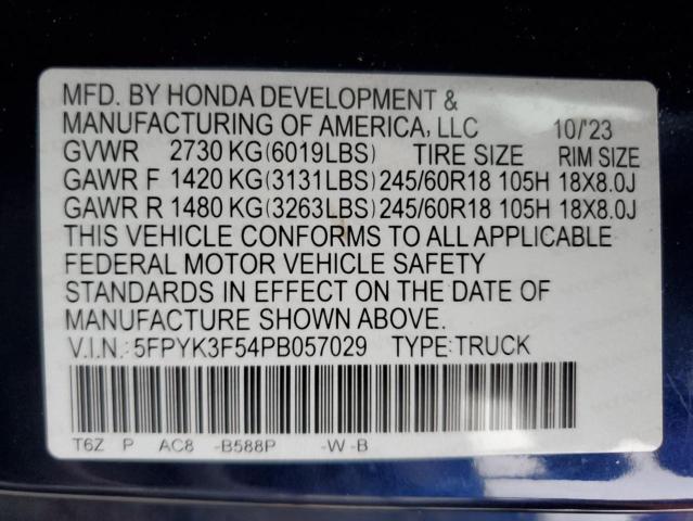 5FPYK3F54PB057029 - 2023 HONDA RIDGELINE RTL BLUE photo 12