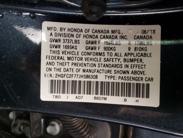 2HGFC2F77JH586308 - 2018 HONDA CIVIC EX GRAY photo 12