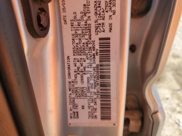 JTEBT17R738006986 - 2003 TOYOTA 4RUNNER LIMITED SILVER photo 13