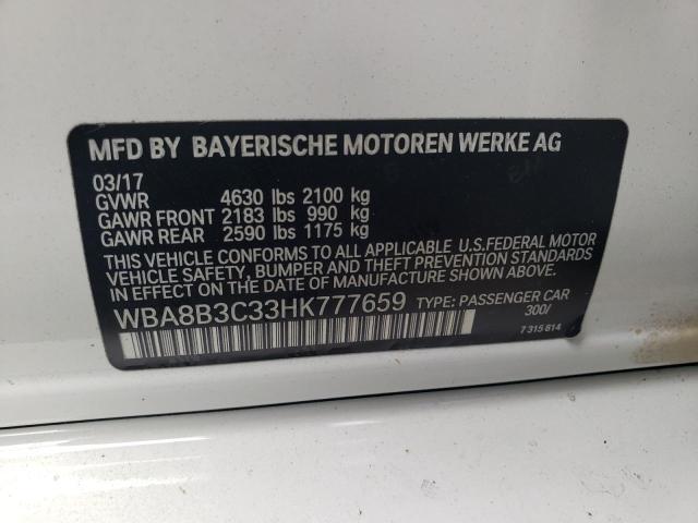 WBA8B3C33HK777659 - 2017 BMW 340 I WHITE photo 12