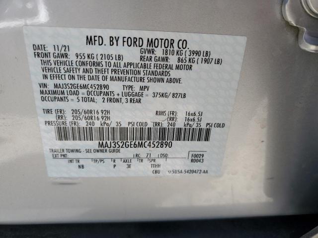 MAJ3S2GE6MC452890 - 2021 FORD ECOSPORT SE SILVER photo 13