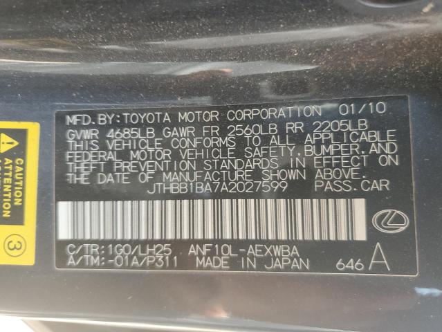 JTHBB1BA7A2027599 - 2010 LEXUS HS 250H BLACK photo 12