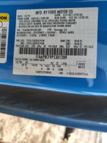 1FA6P8CF9P5301289 - 2023 FORD MUSTANG GT BLUE photo 12