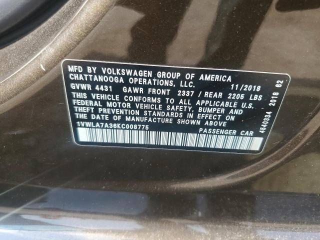 1VWLA7A36KC008775 - 2019 VOLKSWAGEN PASSAT WOLFSBURG 棕色 照片 12