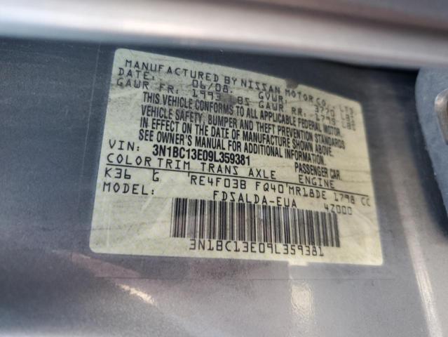 3N1BC13E09L359381 - 2009 NISSAN VERSA S SILVER photo 13