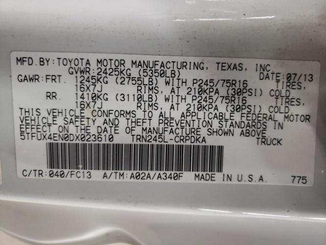 5TFUX4EN0DX023610 - 2013 TOYOTA TACOMA ACCESS CAB თეთრი ფოტო 12