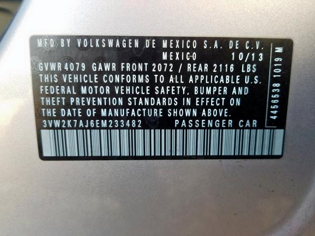 3VW2K7AJ6EM233482 - 2014 VOLKSWAGEN JETTA BASE  照片 10