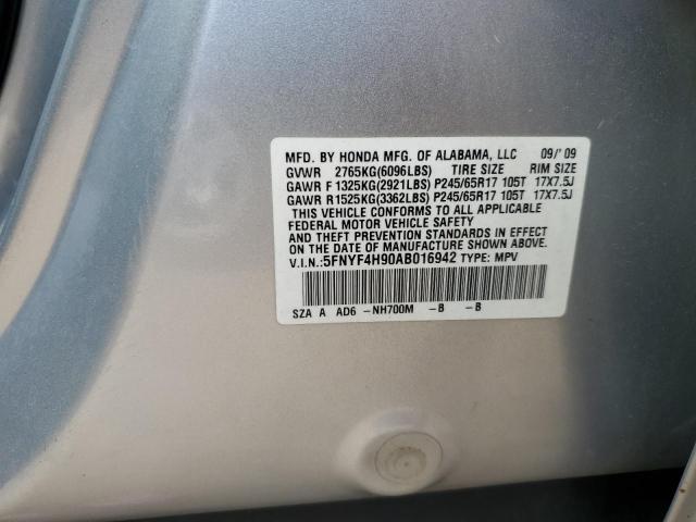 5FNYF4H90AB016942 - 2010 HONDA PILOT TOURING SILVER photo 12