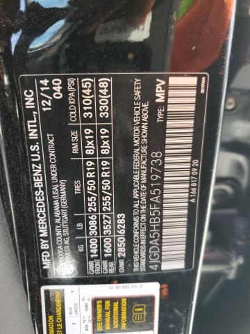 4JGDA5HB5FA519738 - 2015 MERCEDES-BENZ ML 350 4MATIC BLACK photo 12