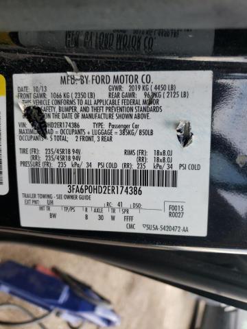 3FA6P0HD2ER174386 - 2014 FORD FUSION SE BLACK photo 10