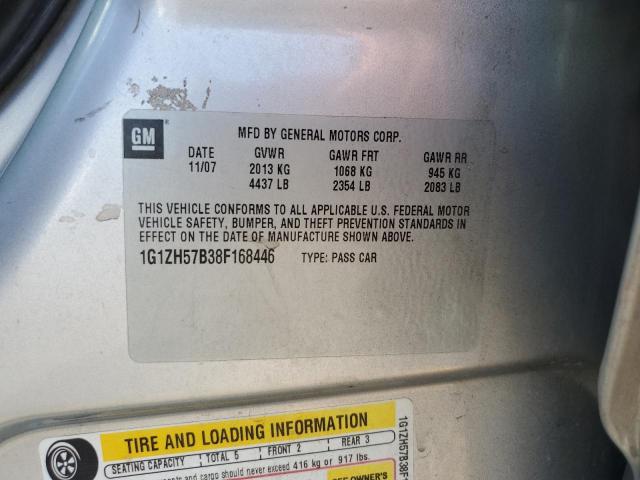 1G1ZH57B38F168446 - 2008 CHEVROLET MALIBU 1LT 银色 照片 12