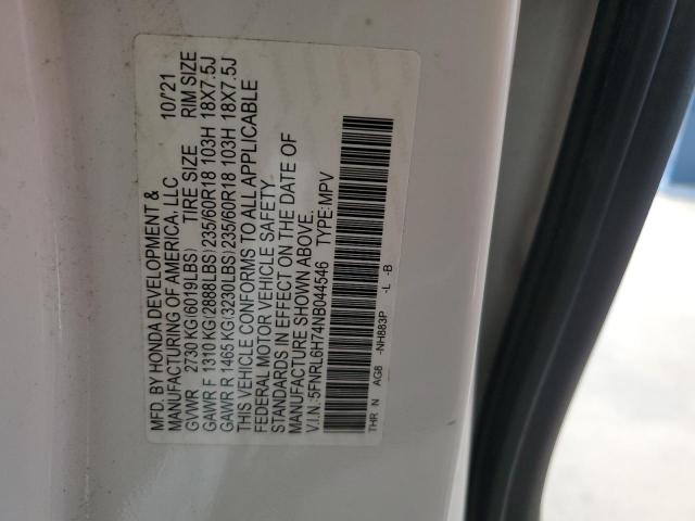 5FNRL6H74NB044546 - 2022 HONDA ODYSSEY EXL WHITE photo 12