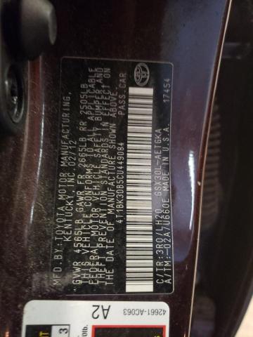 4T1BK3DB5CU449084 - 2012 TOYOTA AVALON BASE 勃艮第红 照片 10