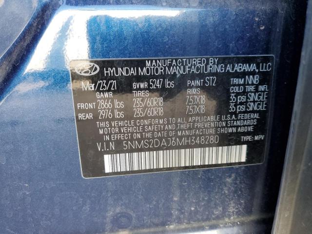 5NMS2DAJ6MH348280 - 2021 HYUNDAI SANTA FE SEL BLUE photo 13