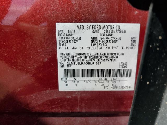 2LMTJ8LR4GBL51697 - 2016 LINCOLN MKX RESERVE 红色 照片 14