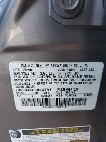 JNKAY01E88M607743 - 2008 INFINITI M35 BASE GRAY photo 12