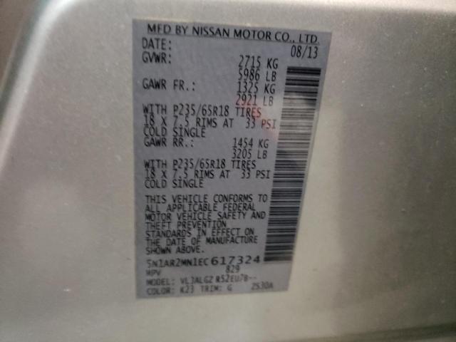 5N1AR2MN1EC617324 - 2014 NISSAN PATHFINDER S SILVER photo 13