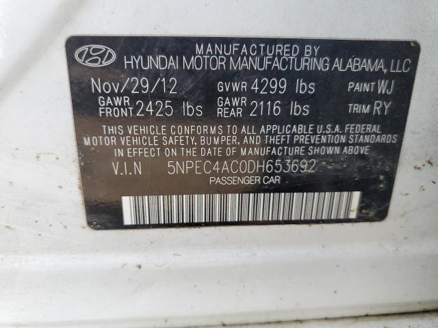 5NPEC4AC0DH653692 - 2013 HYUNDAI SONATA SE WHITE photo 12