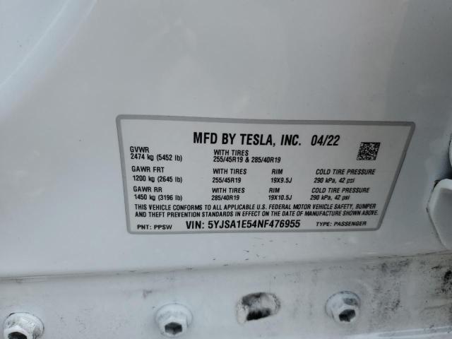 5YJSA1E54NF476955 - 2022 TESLA MODEL S 白色 照片 13