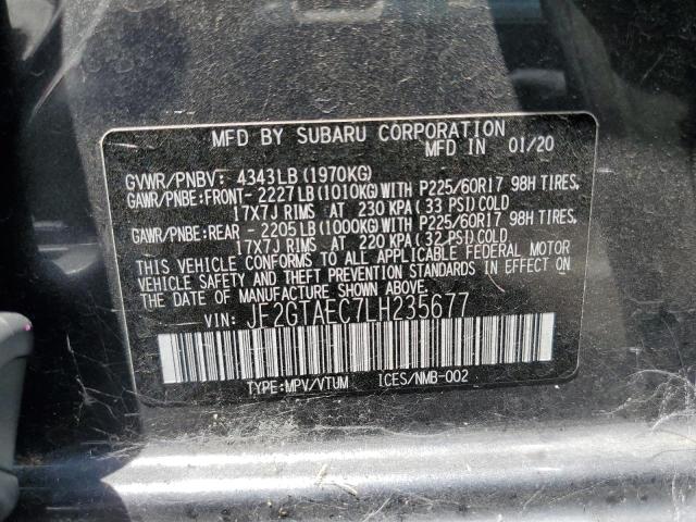 JF2GTAEC7LH235677 - 2020 SUBARU CROSSTREK PREMIUM GRAY photo 12