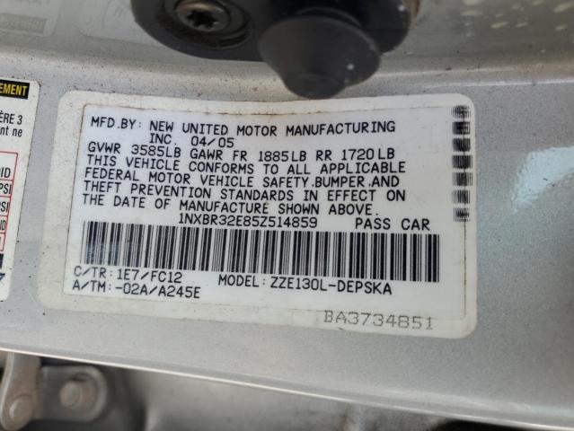 1NXBR32E85Z514859 - 2005 TOYOTA COROLLA CE SILVER photo 12