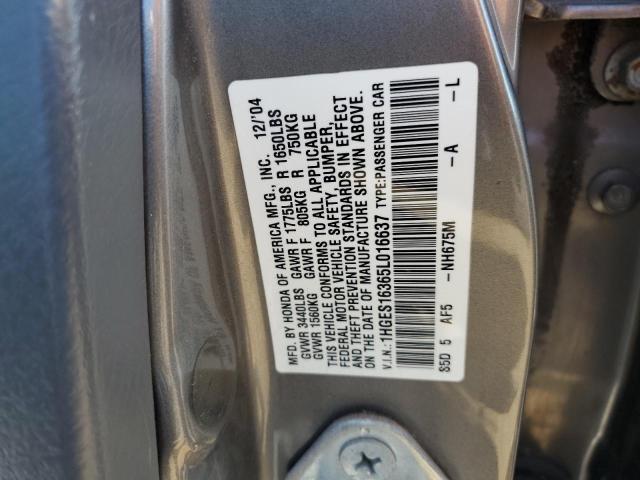1HGES16365L016637 - 2005 HONDA CIVIC DX VP Grau Foto 12