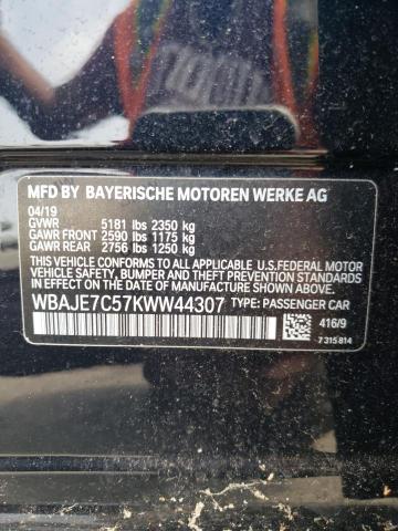 WBAJE7C57KWW44307 - 2019 BMW 540 XI BLACK photo 12