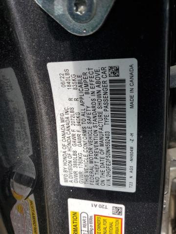 2HGFE2F50NH592403 - 2022 HONDA CIVIC SPORT GRAY photo 12