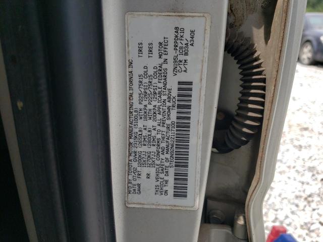 5TEGN92N62Z117100 - 2002 TOYOTA TACOMA DOUBLE CAB PRERUNNER SILVER photo 12