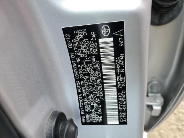 JTDKN3DP3C3003450 - 2012 TOYOTA PRIUS PLUG SILVER photo 12