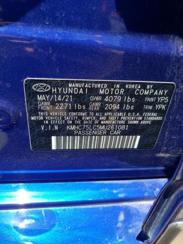 KMHC75LC5MU261081 - 2021 HYUNDAI IONIQ SE BLUE photo 12