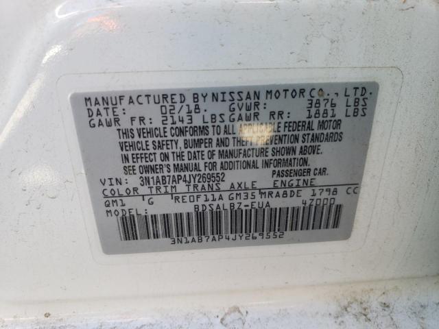 3N1AB7AP4JY269552 - 2018 NISSAN SENTRA S WHITE photo 12