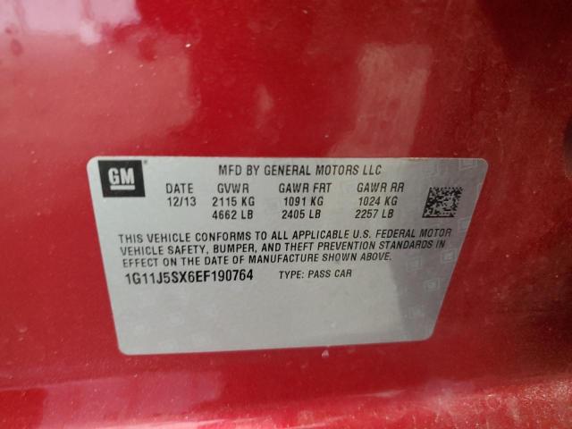 1G11J5SX6EF190764 - 2014 CHEVROLET MALIBU LTZ წითელი ფოტო 12