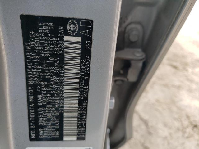 2T1KR32E25C384420 - 2005 TOYOTA COROLLA MA XR SILVER photo 12