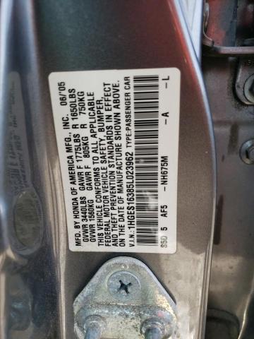 1HGES16385L023962 - 2005 HONDA CIVIC DX VP رمادي صورة 12