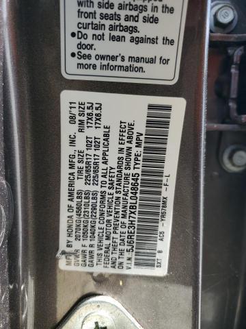 5J6RE3H7XBL048645 - 2011 HONDA CR-V EXL GRAY photo 14