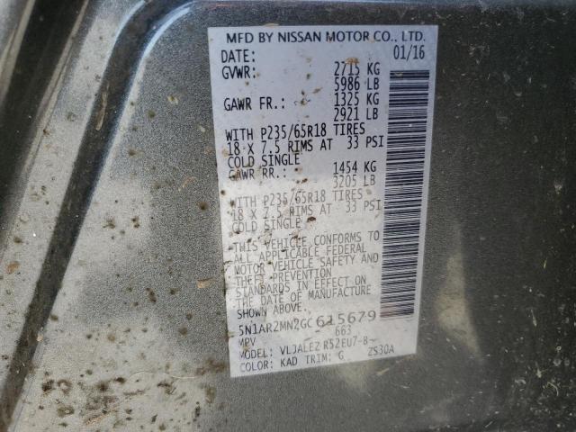 5N1AR2MN2GC615679 - 2016 NISSAN PATHFINDER S GRAY photo 14