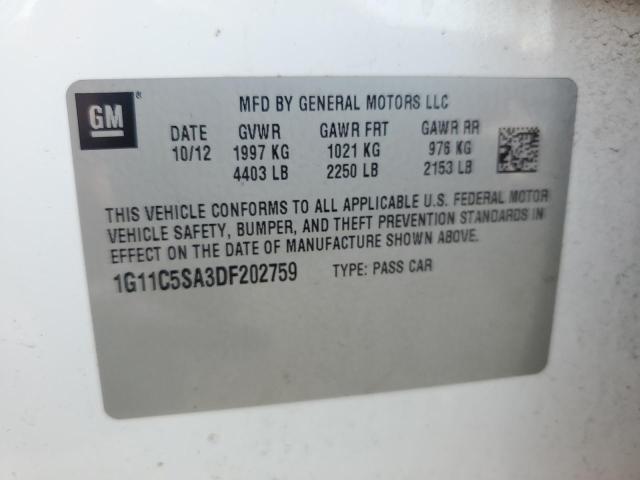 1G11C5SA3DF202759 - 2013 CHEVROLET MALIBU 1LT WHITE photo 12