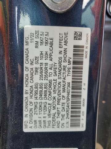 2HKRS4H76PH407344 - 2023 HONDA CR-V EXL BLUE photo 13