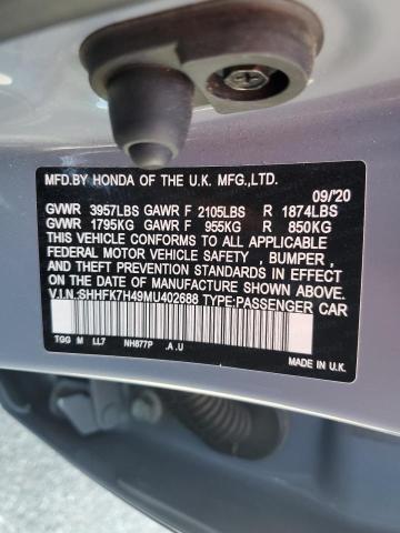 SHHFK7H49MU402688 - 2021 HONDA CIVIC SPORT BLUE photo 12