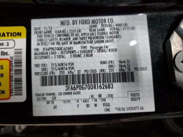 3FA6P0G70DR162683 - 2013 FORD FUSION S BLACK photo 12