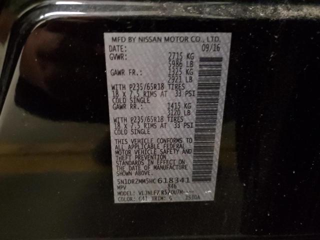 5N1DR2MM5HC618341 - 2017 NISSAN PATHFINDER S BLACK photo 13