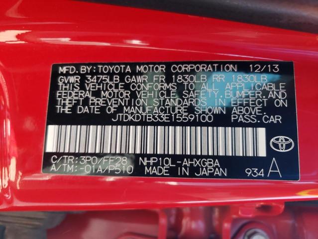 JTDKDTB33E1559100 - 2014 TOYOTA PRIUS C RED photo 12